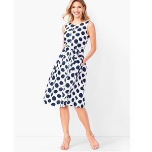 Talbots Cotton Dress Navy Polka Dot Sleeveless Retro Preppy Old Money 10